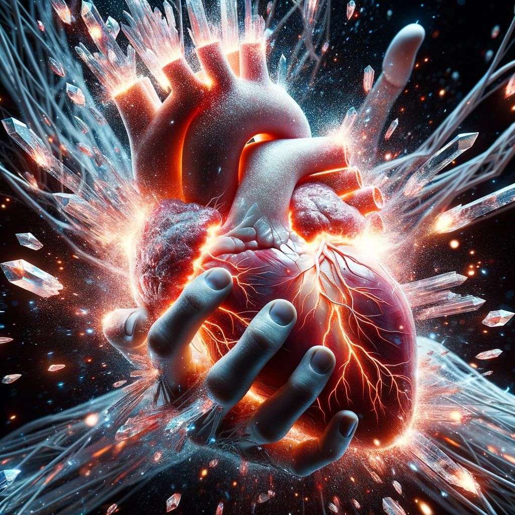 a representation of anxiety, covered in exploding crystals